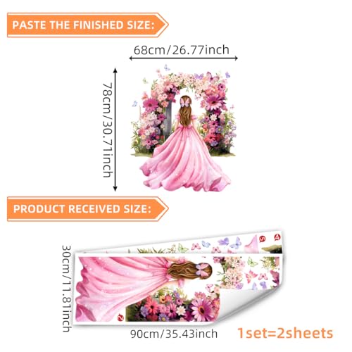 Vinilo decorativo mariposa niña flores rosa 2 piezas miniatura 7