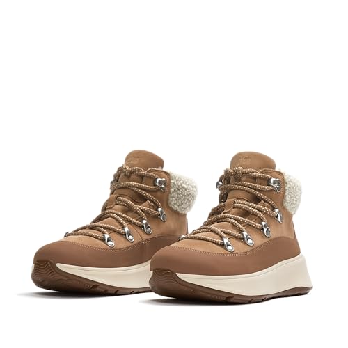 Fitflop Damskie botki F-Mode Teddy-Collar Ciepłe Zamszowe Sznurowane Botki Botki, Desert Tan, 38 EU, Pustynna opalenizna, 38.5 EU