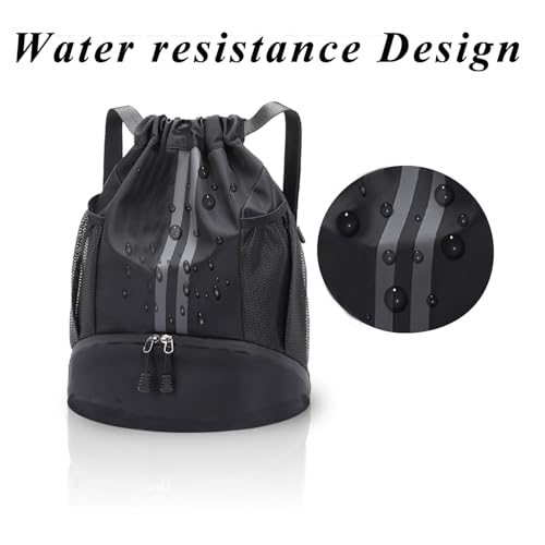 Rudmox Drawstring Backpack with Shoe Compartment,Water Resistant Sports Gym Bag,String Bag for Men Women,Hold Soccer,Basketball (Black) by Rudmox - Image 7