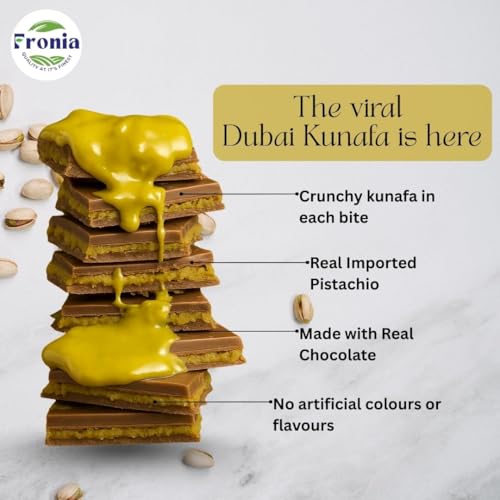 Image of Fronia Dubai Inspired Pistachio Kunafa Chocolate - 200g x 2 (Pack of 2) | Luxury Middle Eastern Dessert Style Milk Chocolate