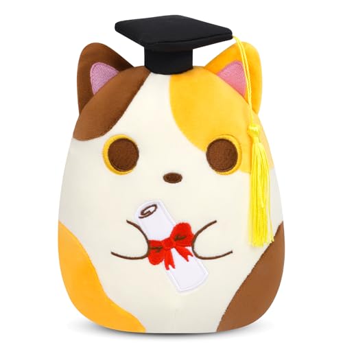 JIZWPOOM 2026 Graduation Cat Stuffed Animals,Calico Cat Plush with Cap,Cute Graduation Party Stuffy Toy,Graduation Gifts for Kids Her Girls Boys,3 Color Cat