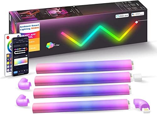 Glide RGBIC Smart Wall Light , Applique Murale Intérieur avec Synchronisation de Musique pour les Jeux et le Streaming, Plus de 40 Scènes Dynamiques, 4 Pièces et 3 Coin Cover