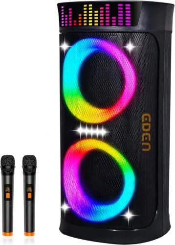 Large Party Speaker with Dual 6.5 Inch Woofers, 200W Peak Powerful Sound, TWS & 6 EQ Modes, Type-C Charging, LED Light Show, Wireless Microphone for Outdoor Party, Home, Camping, BBQ