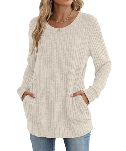 JomeDesign Sweters for Women Dressy Casual Long Sleeve Shirts Crewneck Fall Outfits with Pocket Tunic Tops2