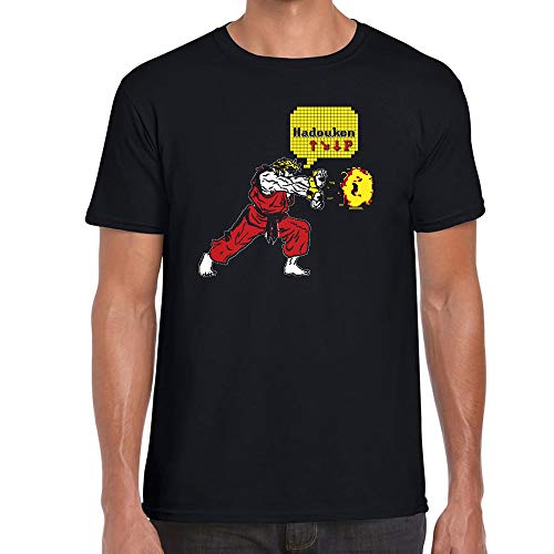 El Cajon Friki Camisetas 0008 - Camiseta Hadouken Street Fighter Unisex Negra Manga Corta - WTF (2XL)