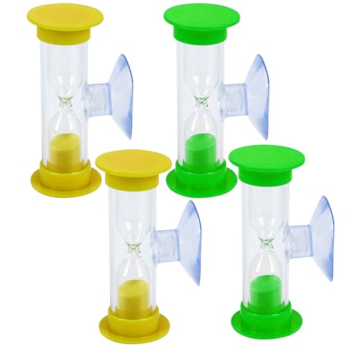AZWOOD Clessidra con ventosa, 4 pezzi, timer a clessidra, 2 minuti (giallo) 3 minuti (verde), orologio per dentatura, clessidra creativa per bambini, lavarsi i denti, giochi, cucina, ufficio gestione