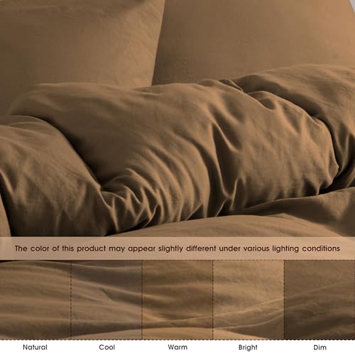 Image of Ranunculus Washed Khaki Duvet Cover Set King Size, 3 Piece Prewashed Cotton-Like Bedding Set, Duvet Cover 104X90 Inches with Button Closure & 2 Pillow Shams for All Seasons,Comforter Not Included