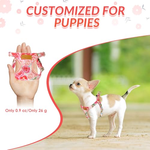Lukovee Puppy Harness and Leash Set, No Pull Lightweight Soft Suede Adjustable Pet Harness Vest with Snap Buckle for Puppy Small and Medium Size Dog (Pink Rose, XS) - Thumbnail 3