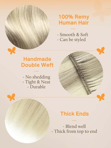 Image of DOORES Weft Hair Extensions, 24 Inch 140g Ash Blonde Highlighted Platinum Blonde, Long Natural Remy Hair Extensions