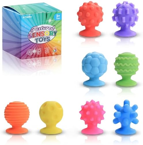 8 Piece Sensory Fidget Suction Toys,TPR Soft Textured Calming Stress Relief Toys,Portable Suction Fidget Toy Set for Babies Toddlers Kids,Classroom Bath Travel Gift