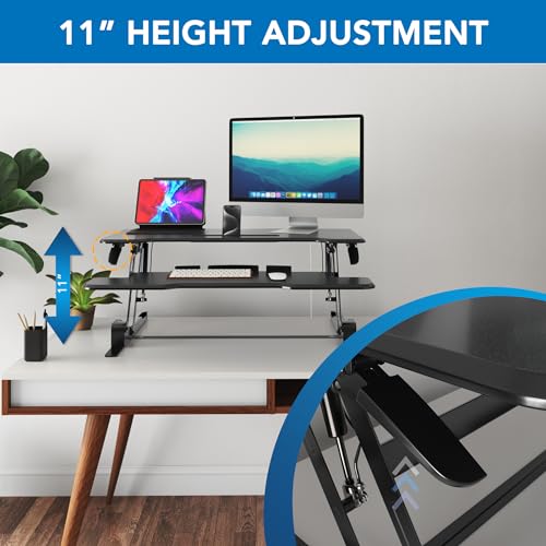 Image of Mount-It! 38 Inch Standing Desk Converter - Gas Spring Sit Stand Desk Riser for Dual Monitors - Height Adjustable Desktop Workstation with Keyboard Tray - Black