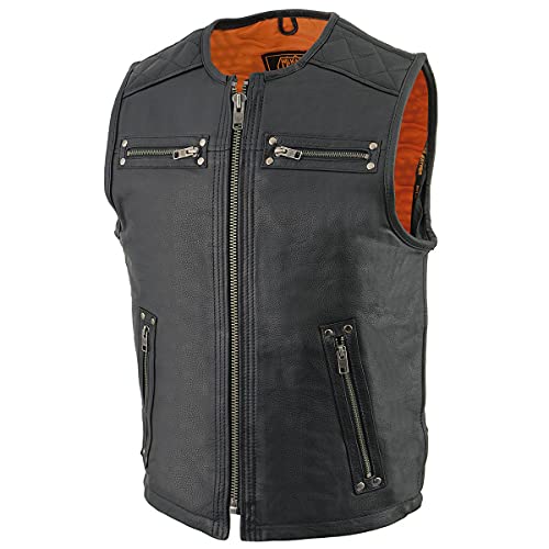 Image of Milwaukee Leather MLM3550 Men's Black Zipper Front Long Length Leather Vest - Large