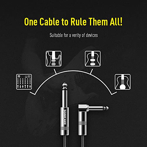 SONICAKE Braided Guitar Cable 3m/10ft Guitar Instrument Cable 6.35mm 1/4" Right Angle to Straight Black - Image 2