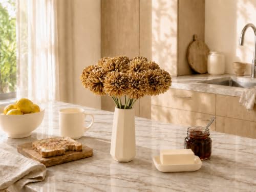 Image of Mandy's 12pcs Artificial Light Brown Ball Chrysanthemum Flowers