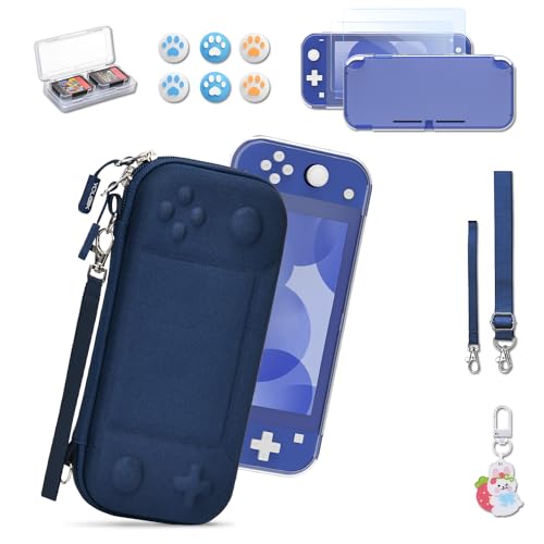 Younik Switch Lite Case, Portable Switch Lite Carrying Case, 14 in 1 Accessories Kit with Carrying Case, Protective Cover, Game Card Case, Screen Protectors, Thumb Grips, Pendant and straps (Blue)