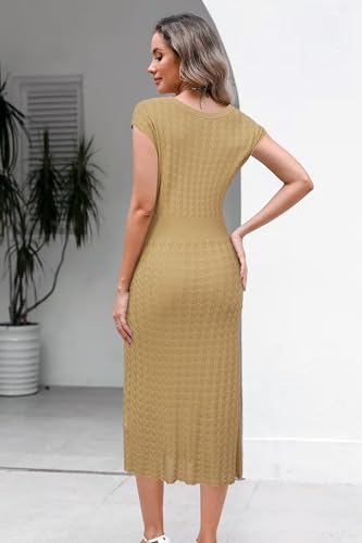 Image of Newshows Women's Hollow Slim Summer Fall Church Work Casual Sweater Dress