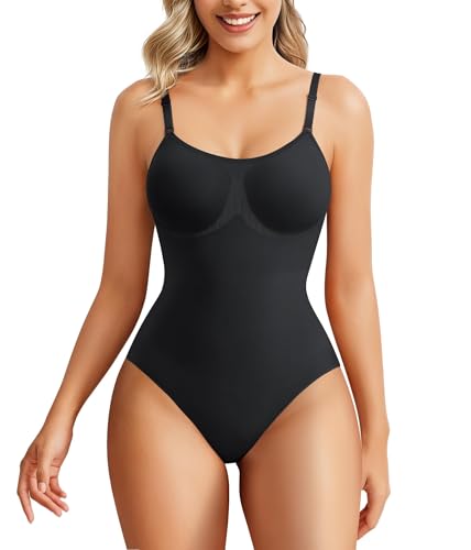 Junlan Women's Tummy Control Bodysuit (Black, L)