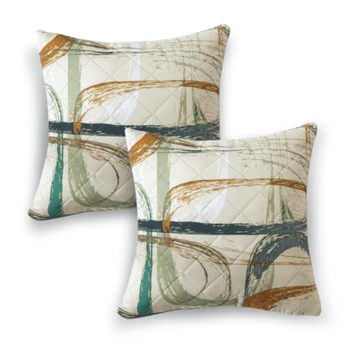 Image of HOKIPO 'Elira Series' Printed Quilted Cushion Cover for Sofa 16x16 Inches, Set of 2, Parchement Beige Abstract Art (AR-6231-C6*2)
