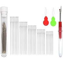CJESLNA 25 PCS Large Eye Large gage Needles for Hand Sewing with 2 Needle Threaders, Assorted Sizes, Embroidery Needles for Hand Sewing, Big Eye Knitting Needles Sewing Tools with Clear Bottle, 5