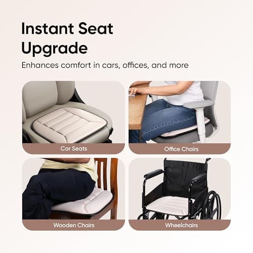 Image of Frido Slim Seat Cushion for Office Chair | Car & Wheelchair - 3cm Thin Memory Foam Cushion for Back Support & Pressure Relief - Non-Slip | Breathable Comfort Pad for Long Sitting (Beige)