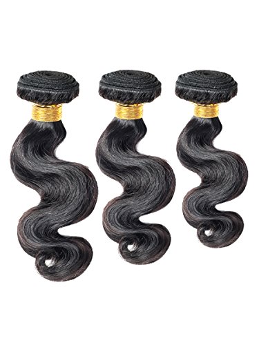 abHair Mixed Length 14" 16" 18" Brazilian Virgin Human Hair 3 Bundles, Body Wave, 300g in Total, for Full Head, Genuine 6A Human Hair Weave Raw Unprocessed, Natural Black Color