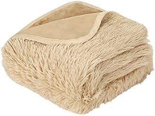 PETTOM Waterproof Pet Blanket for Dogs Cats, Calming Fluffy Faux Fur& Warm Flannel Fabric, Dogs Blanket Washable Premium Quality Anti-Anxiety Snuggler Blanket (Khaki, 50*39.37in)
