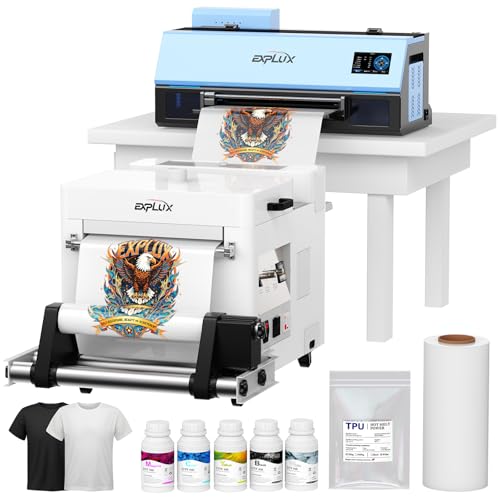 EXPLUX A3 DTF Printer,XP600 Turbo Printhead, 2X Speed Printing, Auto-Clean & White Ink Circulation, Anti-Clog + Low-Ink Alert, Wide Material Compatible,2-Year Free Ink
