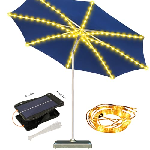 ZNYCYE Patio Umbrella Solar Lights with 8 Lighting Modes - Upgraded Larger Solar Panel Clip 5V 152 LEDs Umbrella Lights Outdoor Waterproof for Patio Beach Tent Camping Garden Decor, Warm White