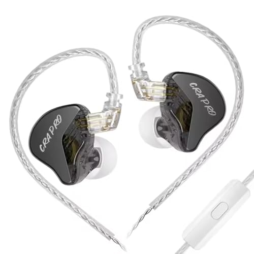 CCA CRA Pro In-Ear Monitor IEM with Mic Earphone, Dynamic Driver with Dual N52 Magnets, Ultra-Thin 3.8μm Diaphragm, Zinc Alloy & Resin Shell, Silver-Plated Cable Wired IEM, 3.5mm Plug (Grey)