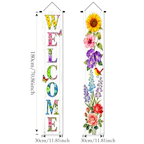 Image of Nuxovilar Welcome Floral Bird Porch Banners 12x70 Inches Polyester | Spring Porch Sign, Hanging Decor Floral welcome Banner, Avian Wreath Accent Yard, Patio, Home (Welcome Bird)