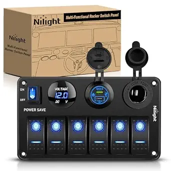 Nilight 6 Gang Rocker Switch Panel Toggle Power Control 12V 24V Pre-Wired
