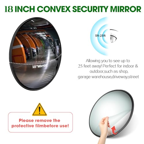 Convex Traffic Mirror - 18'' Outdoor and Indoor Driveway & Security Parabolic Safety Mirrors, Acrylic Convex Mirror for Garage, Retail Stores, Warehouses, Office and High-Traffic Areas