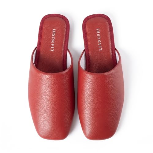 Hyfant Top Grain Leather Scuff Slippers
