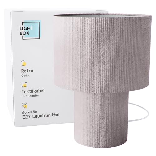 Lightbox Tischlampe | Retro Lampe in Vintage Cord Stoff in Beige/Alt-Rosa | 70er Jahre Tischleuchte mit E27 LED Fassung | Kleine Deko Lampe für Wohnzimmer oder Schreibtisch (Kabel-gebunden)