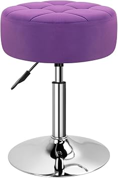 WKWKER Velvet Upholstered Vanity Stool Swivel Adjustable Makeup Stool for Makeup Room Small Round Ottoman for Living Room Makeup Chair for Bedroom SPA Salon Studio Purple
