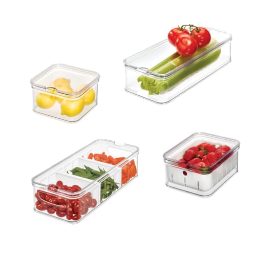Image of iDesign Stackable Produce Fridge Organizer Bins with Lids- Set of 4 - Clear