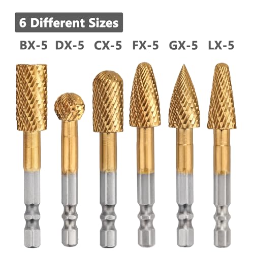 Image of 6 Pieces Set Carbide Burr Set (1 /2 inch Diameter ）with 1 /4 inch Hex Shank,Double Cut Tungsten Carbide Rotary Burr Set for DIY Grinder Metal Wood Carving Engraving Polishing Drilling Grinding Milling