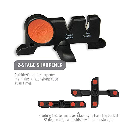 Outdoor Edge Wildbone, 4-Piece Hunting Knife Set, Field Dressing & Game Processing Knives - Gut-Hook Skinning & Boning/Fillet Knife, Carbine/Ceramic Sharpener, Camo Belt Scabbard - Deer & Elk #TOP3