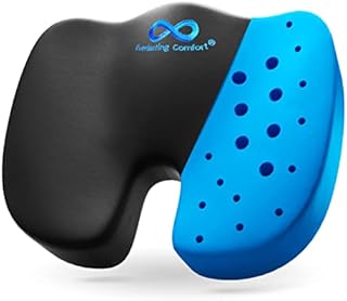 Everlasting Comfort Gel Infused Memory Foam Seat Cushion for Coccyx, Tailbone and Back Pain (Black)