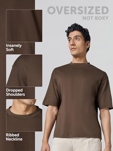 Image of XYXX Drift Oversized Tshirt for Men | 100% Combed Cotton | Solid Roundneck Drop Shoulders Half-Sleeve T Shirt