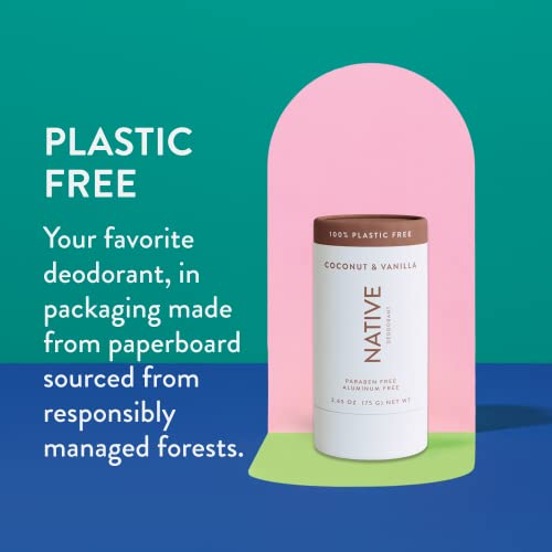 Native Plastic Free Deodorant | Natural Deodorant For Women And Men, Aluminum Free With Baking Soda, Probiotics, Coconut Oil And Shea Butter | Coconut & Vanilla #TOP3