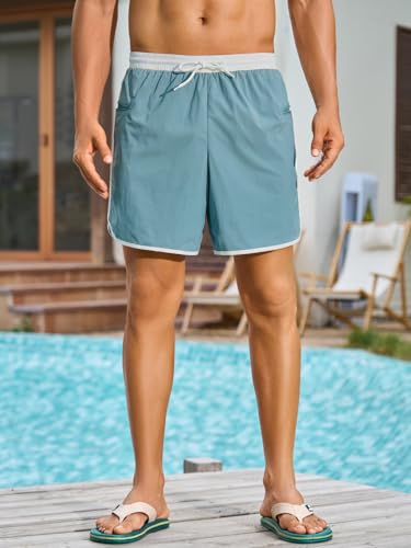 INCERUN 5inch Mens Swimming Trunks with Compression Liner 2-in-1 Swim Trunks Stretch Quick Dry Swim Shorts Zipper Pockets Light Blue XX-Large — view 2