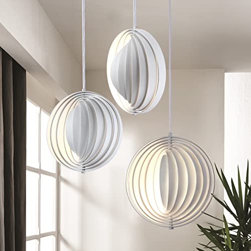 Untrammelife Modern White Pendant Lights, 12" 1-Light Moon Lighting Sphere/Orb Art Decorative Ceiling Hanging Light Fixture For Kitchen Island, Dining Room, Living Room, Bedroom #TOP3