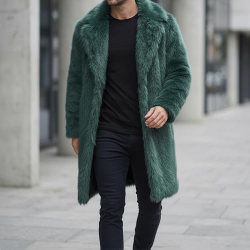Image of Lisa Colly Mens Faux Fur Coat Jacket Winter Overcoat | Men's Faux Fur Long Jacket, Long Sleeve, Fluffy Warm, Winter Parka Coat
