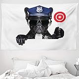 ABAKUHAUS Polizei Wandteppich, Animal Dog Pug Wears Glasses Thumbs up Sirens Traffic Like Art Print, aus Weiches Mikrofaser Stoff Wand Dekoration Für Schlafzimmer, 230 x 140 cm, Blau & Schwarz