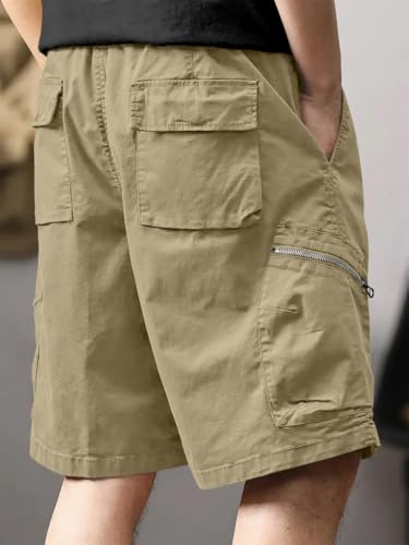 Image of Leriya Fashion Men's Cotton Cargo Shorts with Elastic Drawstring Waist | Multiple Utility Pockets & Zipper Side Pocket | Summer Shorts for Daily Outfits, Hiking, Trekking & Street Style