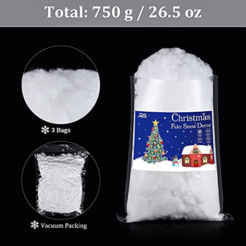 Ruisita 3 Beutel Weihnachten Kunstschnee Kunstschnee 750 g Flauschige Schneefaser für Schneedecke, Weihnachtsbaumdekoration… – Ansicht 2