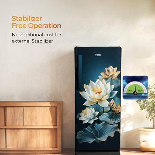 Image of Haier 190 L 5 Star Direct Cool Inverter Single Door Refrigerator with Fast Ice Making, Easy Clean Back, Large Vegetable Box (HED-205TGCBA-N, Green Camellia, Base Stand Drawer, 2026 Model)