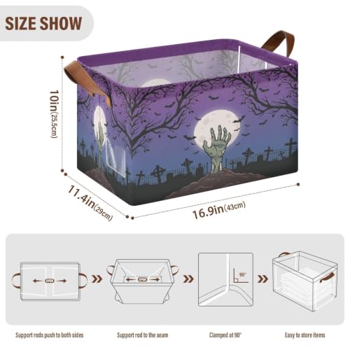 Linabunda Full Moon Spooky Gift Basket Empty, Halloween Storage Basket with Handles & Iron Frame, Water-Repellent Fabric Organizer Bin for Shelf, Candy & Boo Bag Treats, 30L, 2 Pc - Image 3