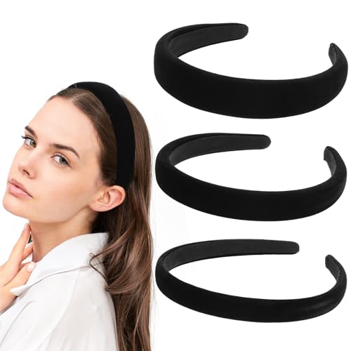 HJZHII 3 Stück 3 Größen Haarreif Samt,Schwarz Haarreifen Damen,1cm 2cm 3cm Samt Haarreif Dirndl Solides Einfaches Stirnband Mode Haarschmuck für Mädchen Damen